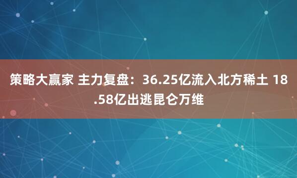 策略大赢家 主力复盘：36.25亿流入北方稀土 18.58亿出逃昆仑万维